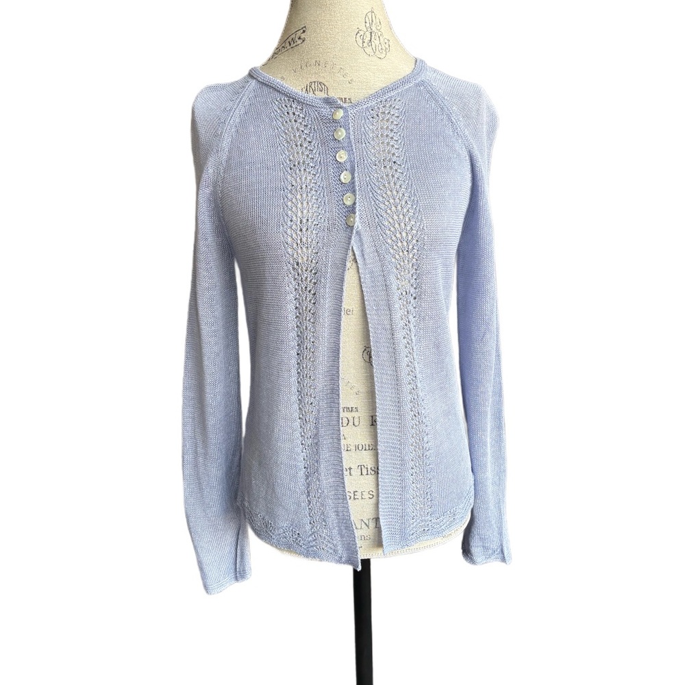 Sundance Lightweight Linen Viscose Cardigan Small Sky Blue
